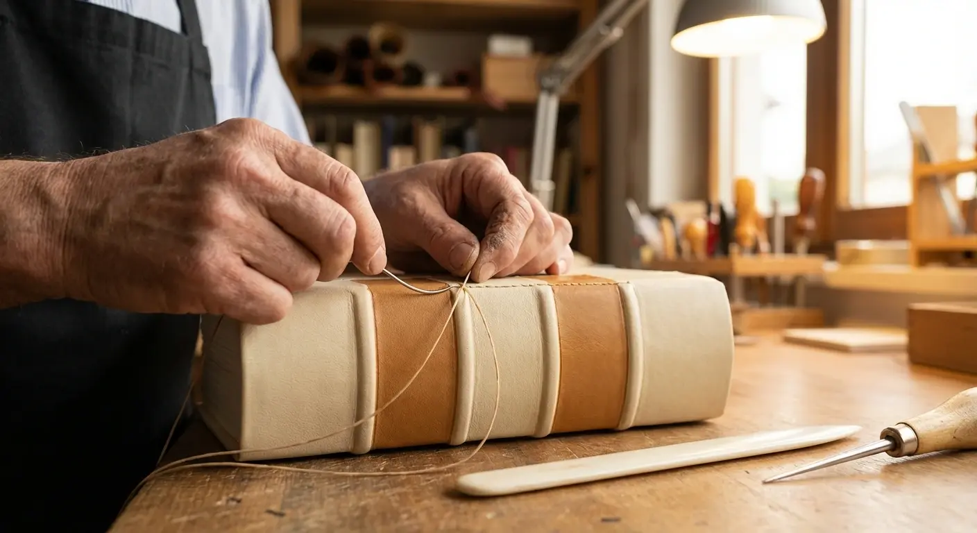 Artisan bookbinder at work